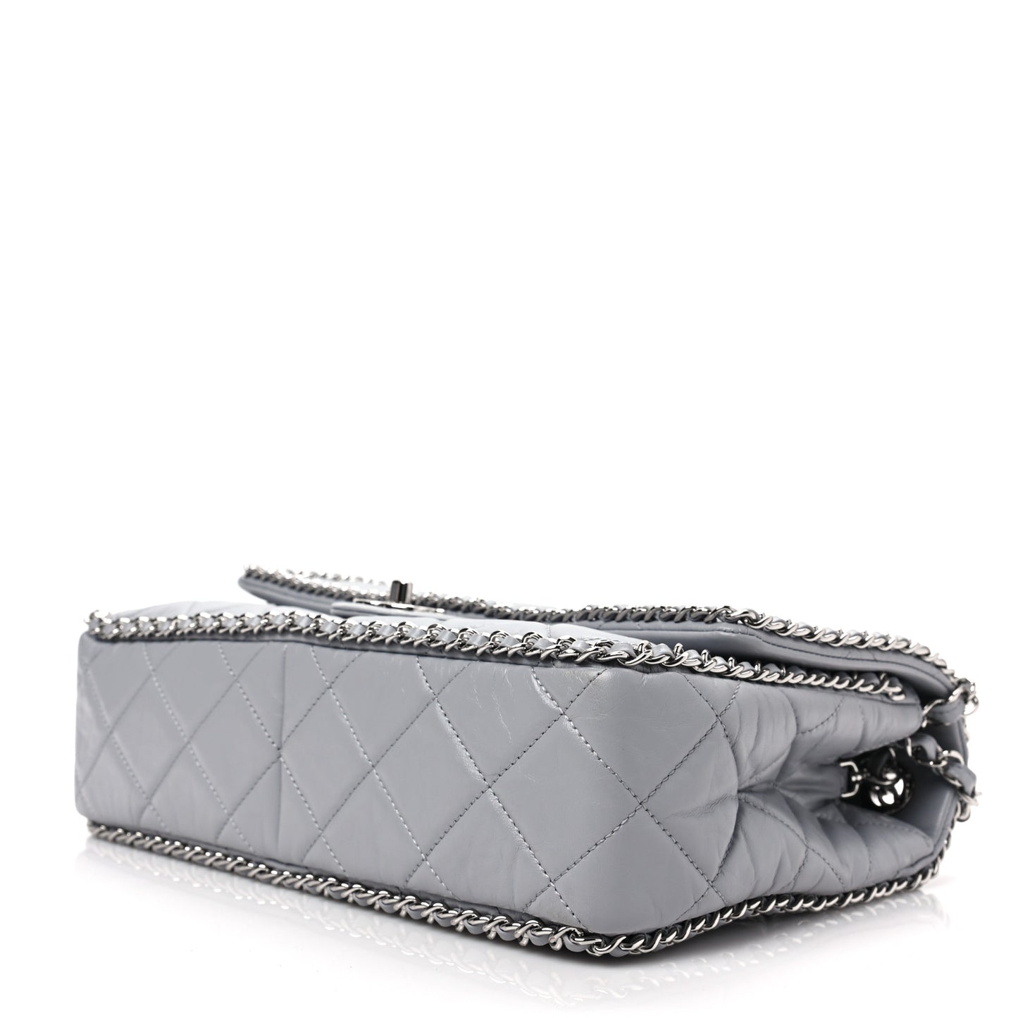 Crumpled Calfskin Large Chain All Over Flap Grey