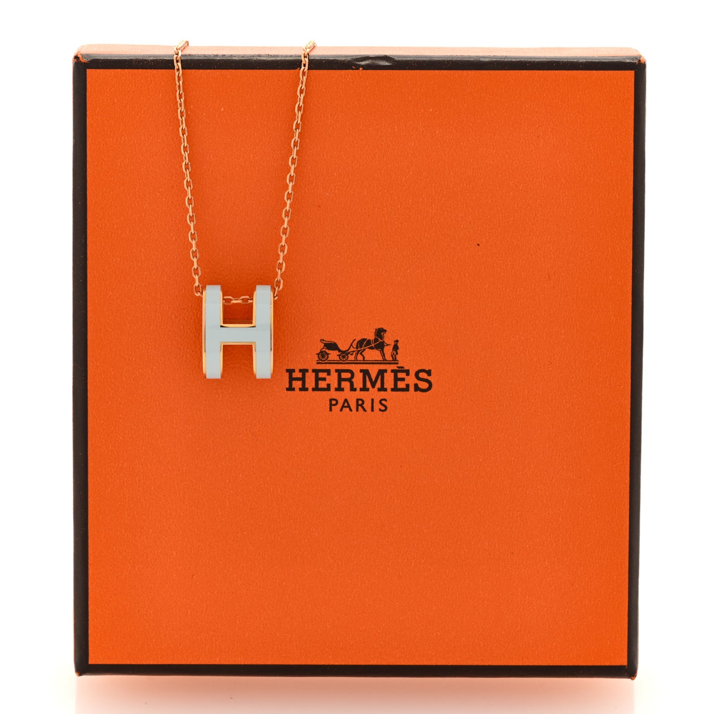 Lacquered Rose Gold Pop H Pendant Necklace Bleu Pastel