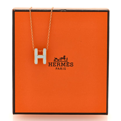 Hermes Lacquered Rose Gold Pop H Pendant Necklace Bleu Pastel 6 of 6