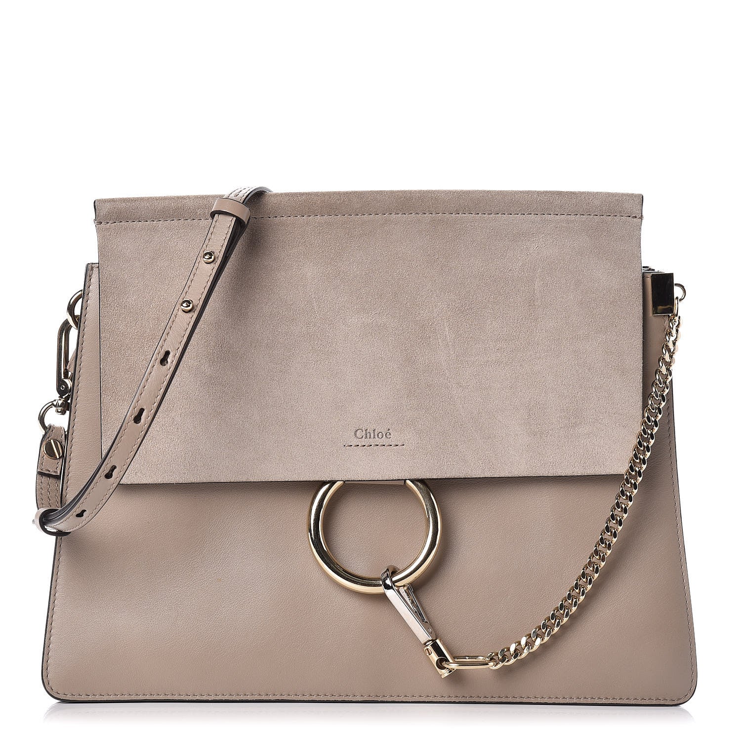 Chloe Calfskin Suede Medium Faye Shoulder Bag Motty Grey 1 of 10