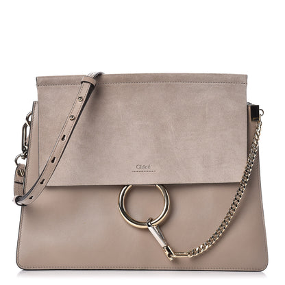 Chloe Calfskin Suede Medium Faye Shoulder Bag Motty Grey 1 of 10