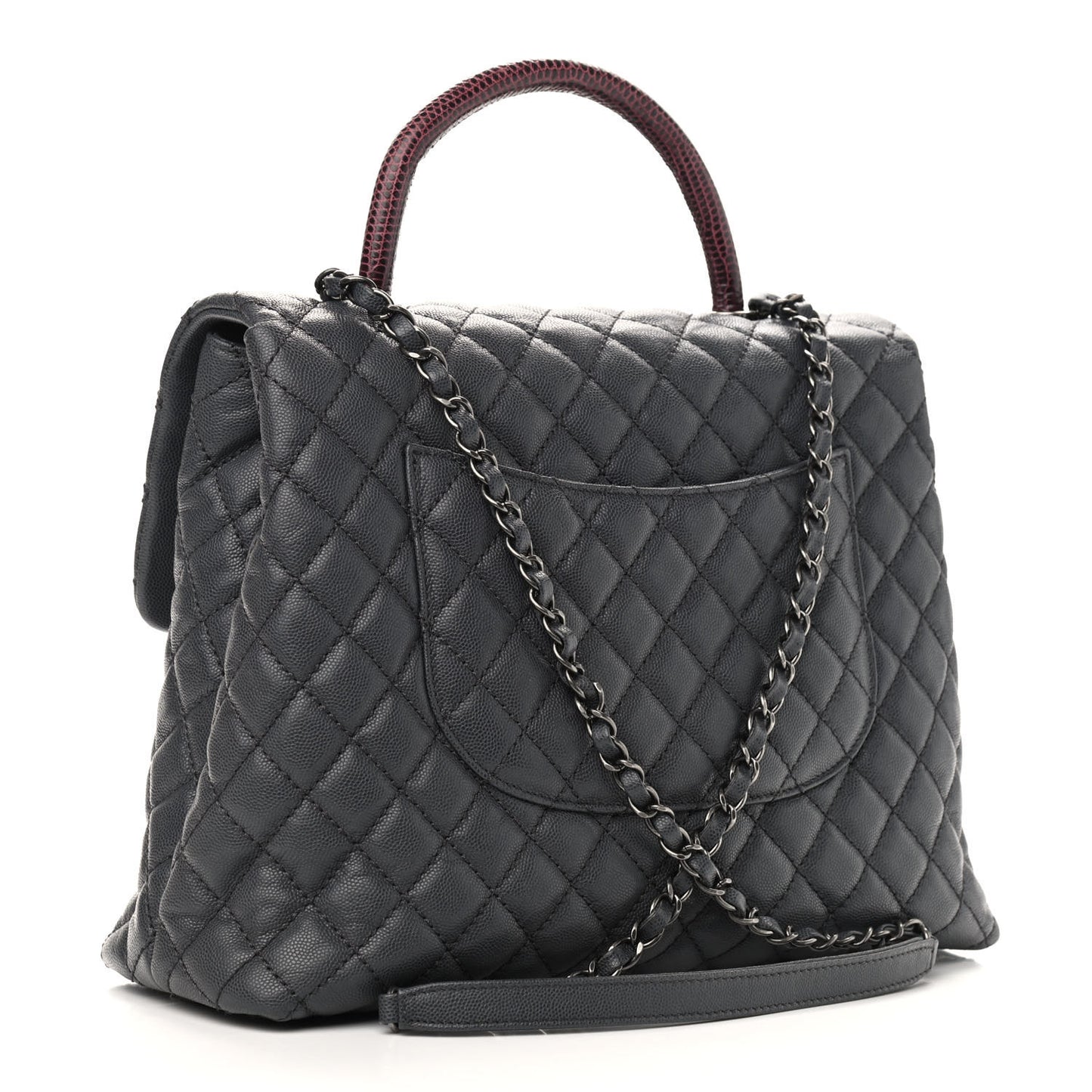 Caviar Lizard Quilted Large Coco Handle Flap Grey