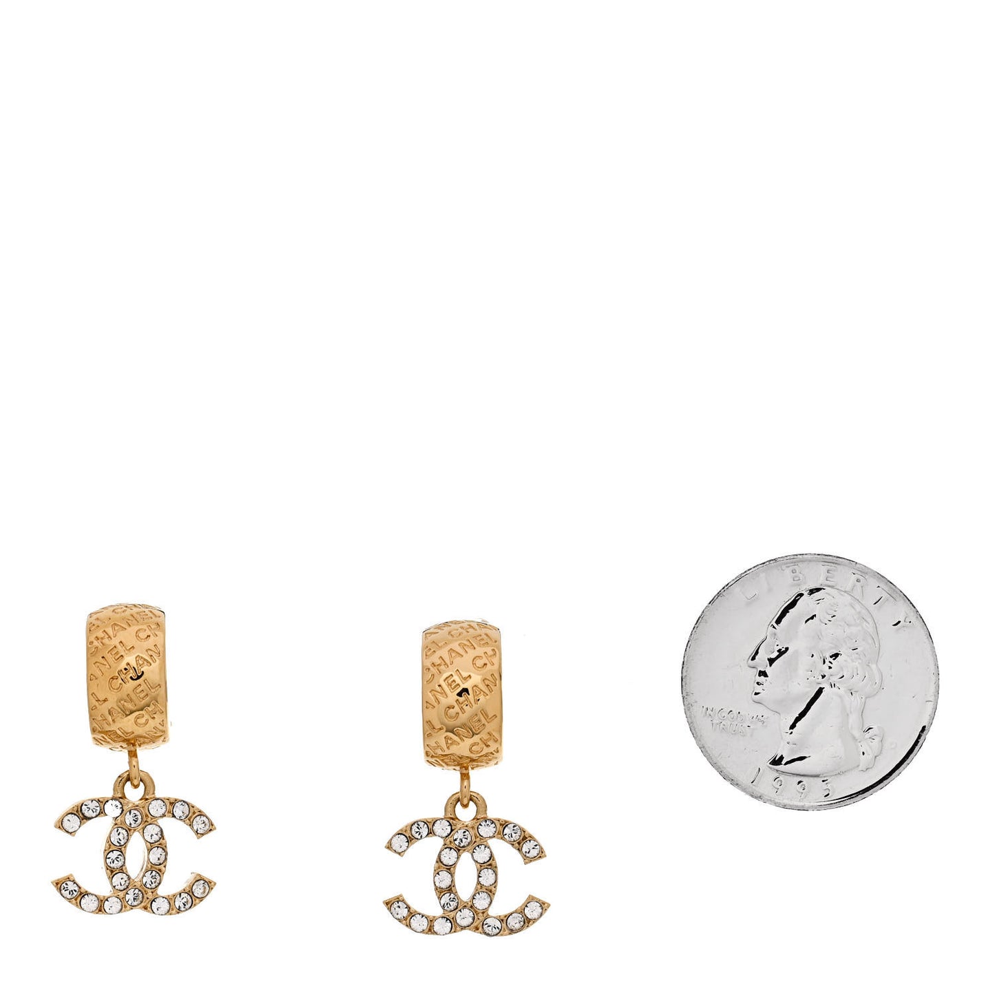 Metal Crystal CC Logo Hoop Drop Earrings Gold