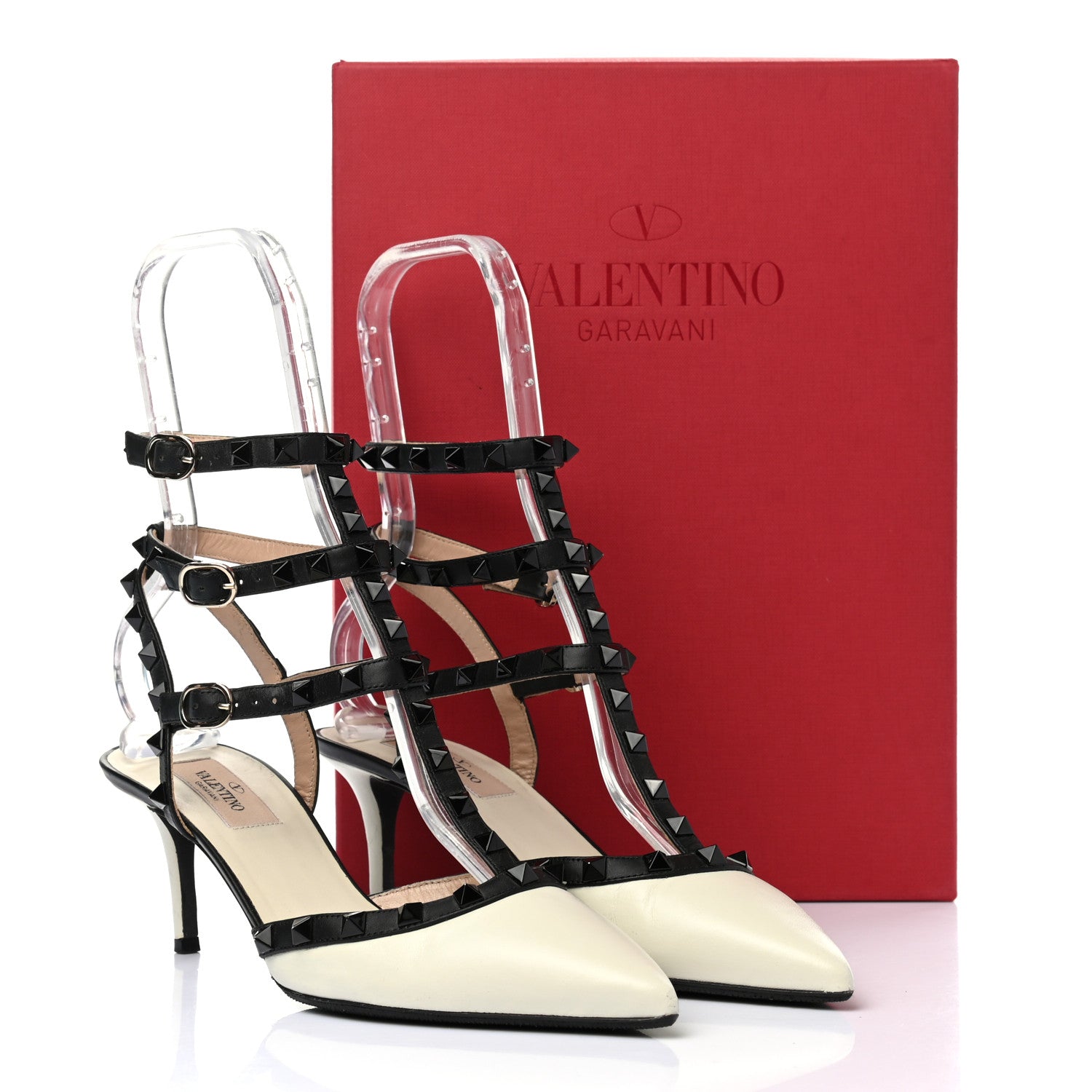 Valentino Garavani Nappa Rockstud Ankle Strap 65mm Pumps 38.5 Light Ivory Black 8 of 8