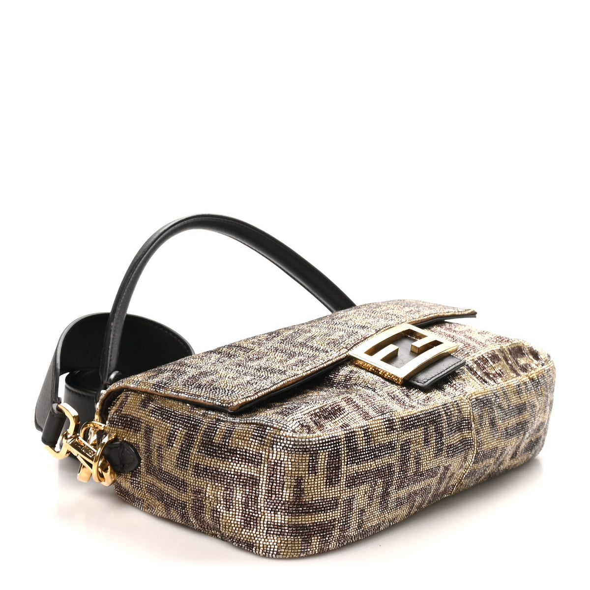 Fendi Vitello King Beaded Zucca Baguette Mogano Panna Ebano 3 of 9