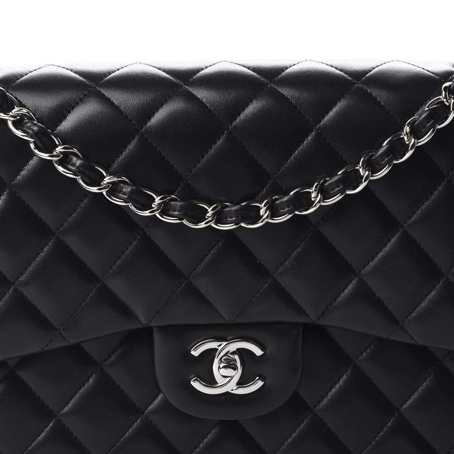 Lambskin Quilted Jumbo Double Flap Black