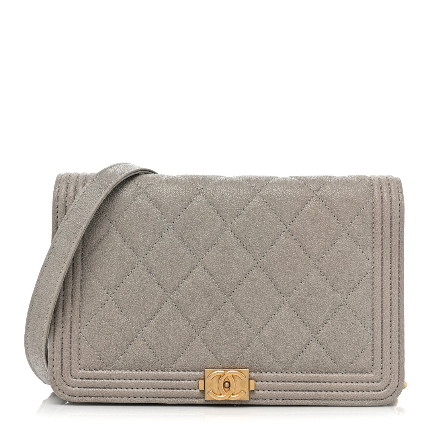 Chanel Caviar Quilted Boy Wallet On Chain WOC Grey 1 of 17