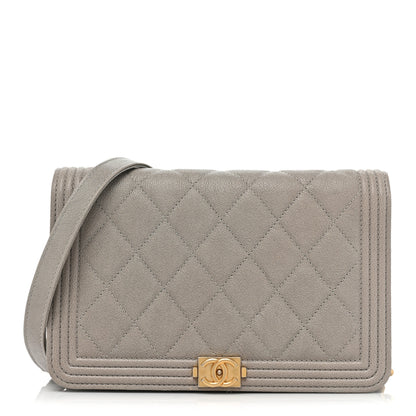 Chanel Caviar Quilted Boy Wallet On Chain WOC Grey 1 of 17