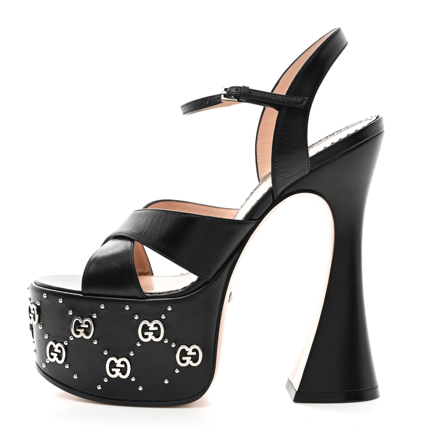 Gucci Malaga Kid Interlocking G Studs 155mm Platform Sandals 37.5 Perfect Black 1 of 8