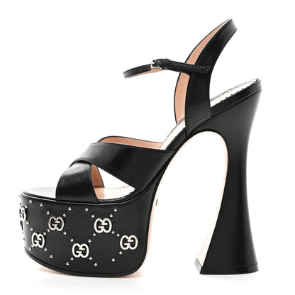 Gucci Malaga Kid Interlocking G Studs 155mm Platform Sandals 37.5 Perfect Black 1 of 8