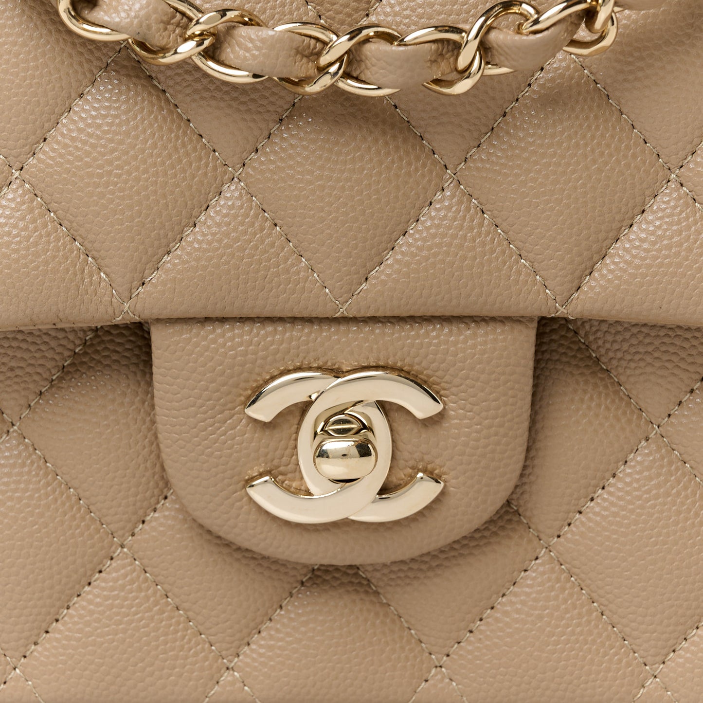 Caviar Quilted Medium Double Flap Dark Beige