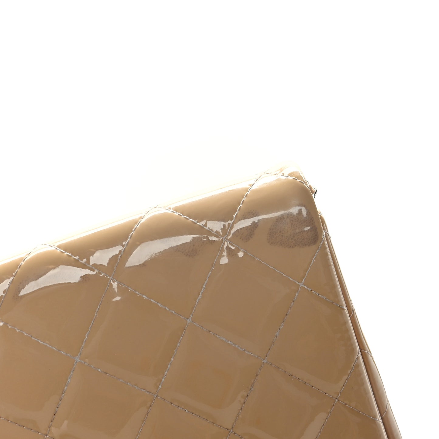 Patent Quilted Clutch with Chain Flap Beige