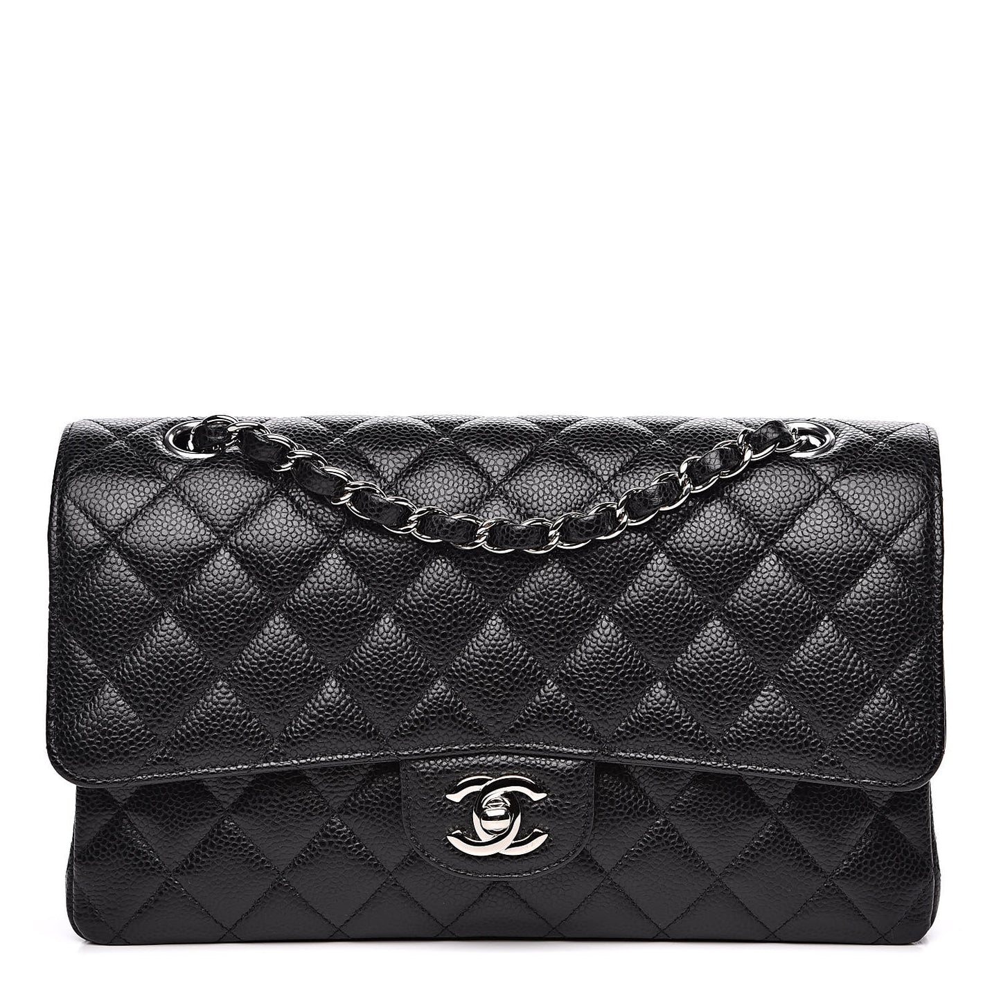 Caviar Quilted Medium Double Flap Black
