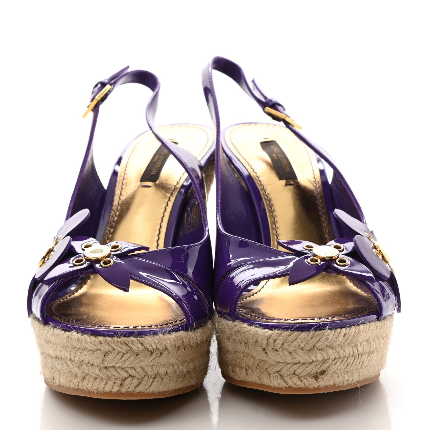 Louis Vuitton Patent Open Toe Espadrille Wedges 37 Purple 2 of 10