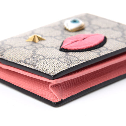 Gucci GG Supreme Monogram Face Embroidered Card Case Wallet Pink 4 of 9