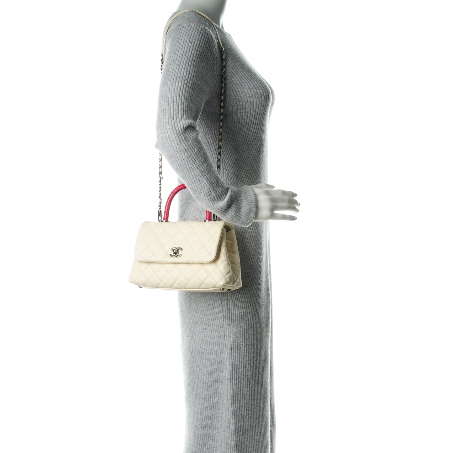Caviar Lizard Quilted Mini Coco Handle Flap White