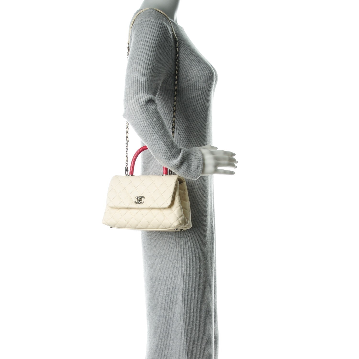Chanel Caviar Lizard Quilted Mini Coco Handle Flap White 2 of 8
