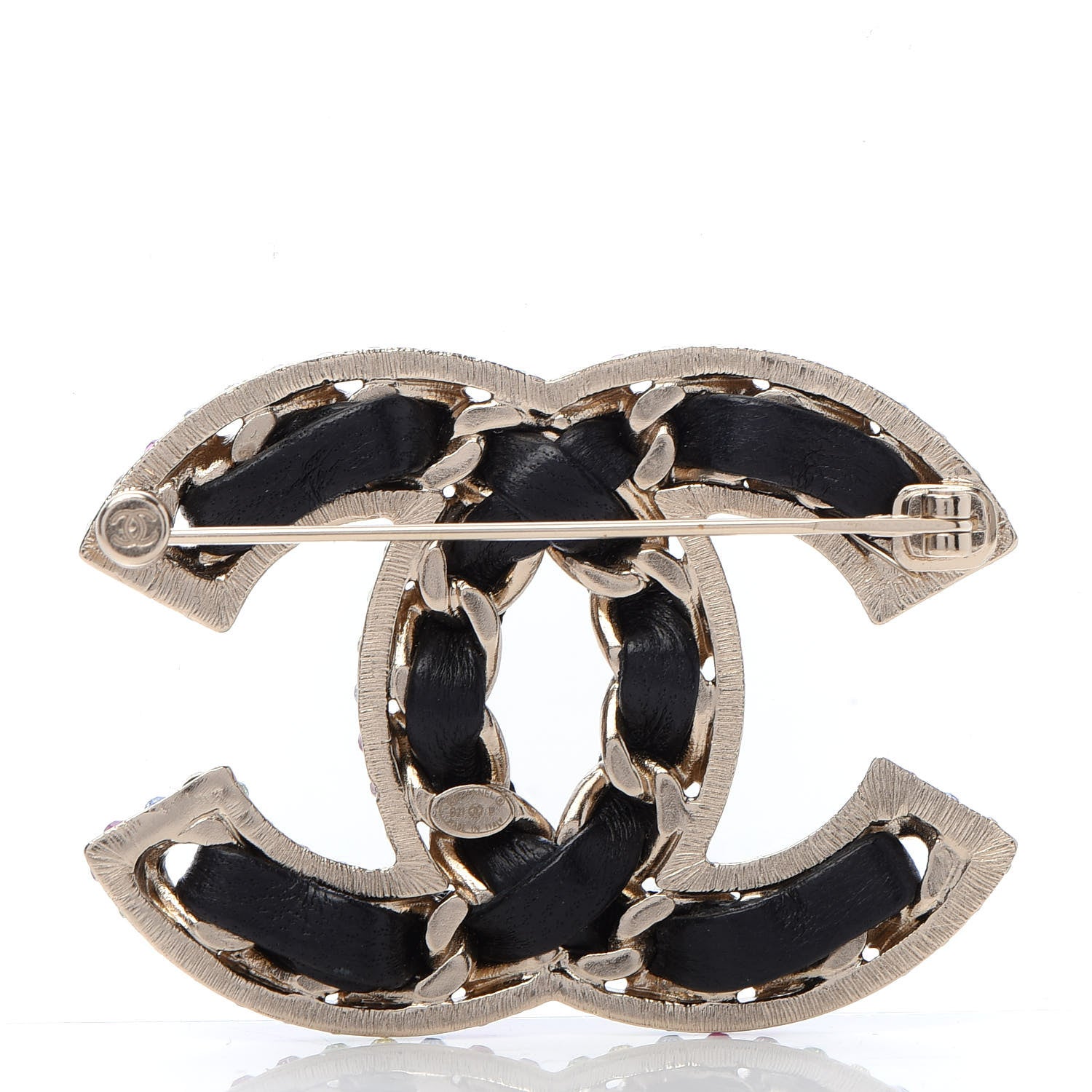 Chanel Lambskin Crystal CC Chain Brooch Black Gold Multicolor 3 of 5