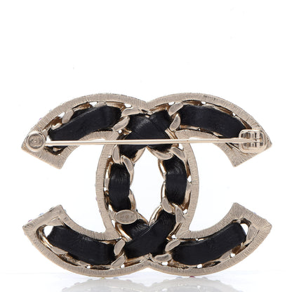 Chanel Lambskin Crystal CC Chain Brooch Black Gold Multicolor 3 of 5