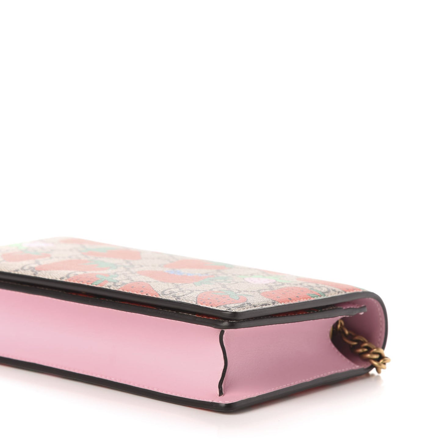 GG Supreme Monogram Strawberry Chain Wallet