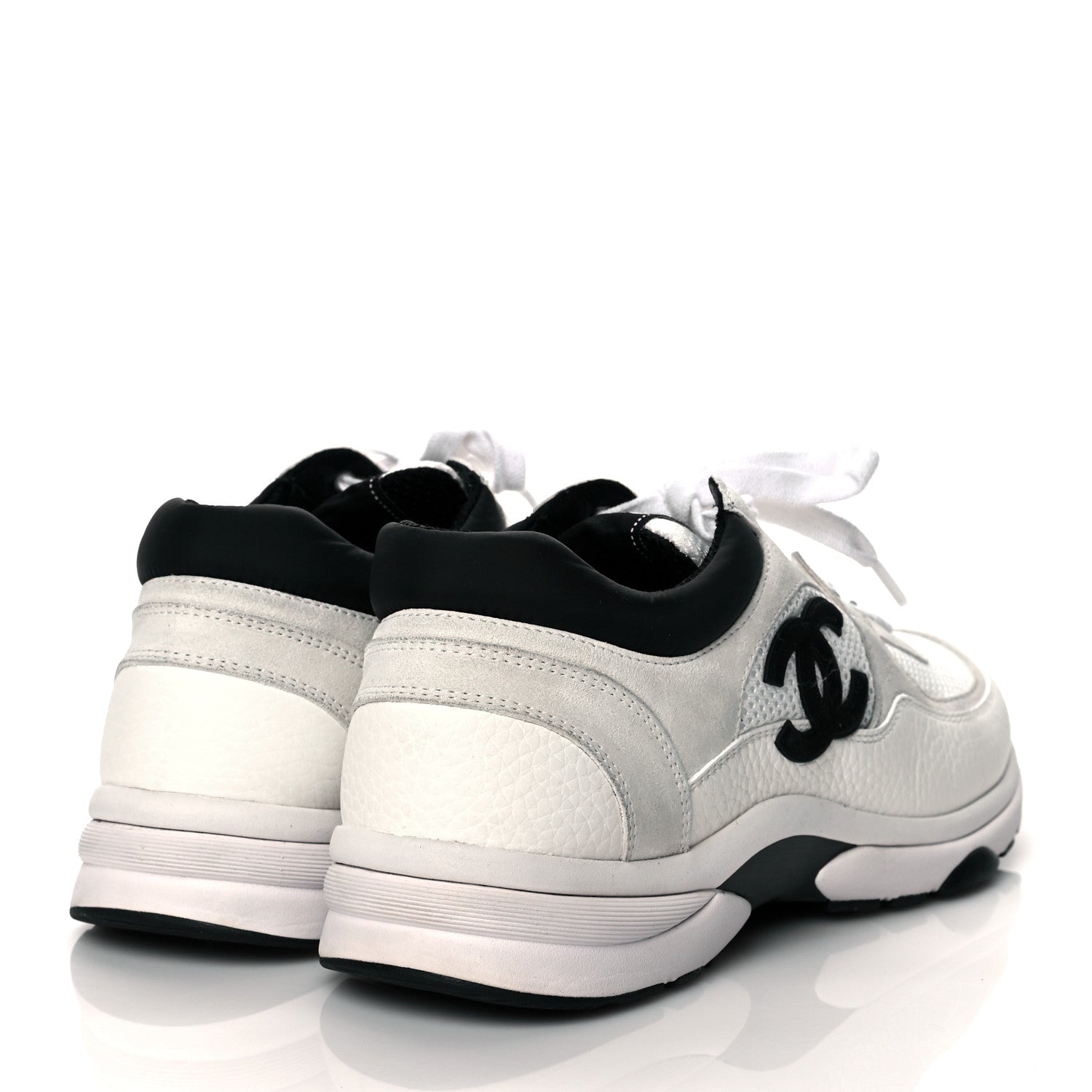 Chanel Mesh Suede Calfskin Grained Calfskin Womens CC Sneakers 41 White Black 4 of 9