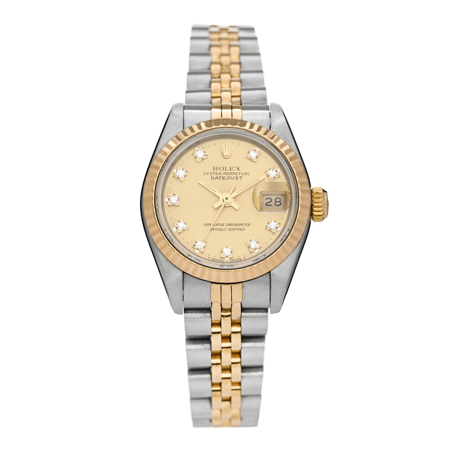 Rolex Stainless Steel 18K Yellow Gold Diamond 26mm Oyster Perpetual Datejust Watch Champagne 69173 1 of 4