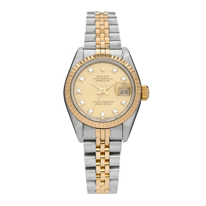 Rolex Stainless Steel 18K Yellow Gold Diamond 26mm Oyster Perpetual Datejust Watch Champagne 69173 1 of 4