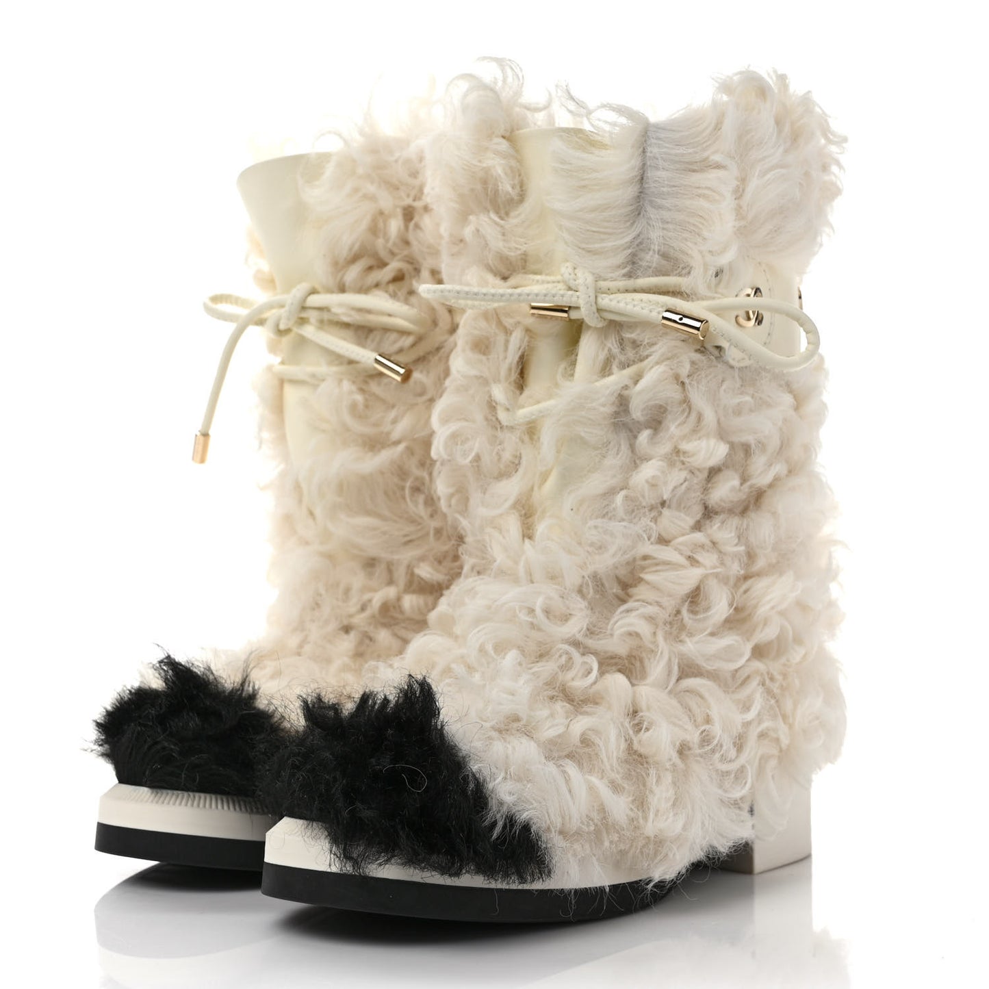 Shearling Sheepskin High Boots 37.5 White Black