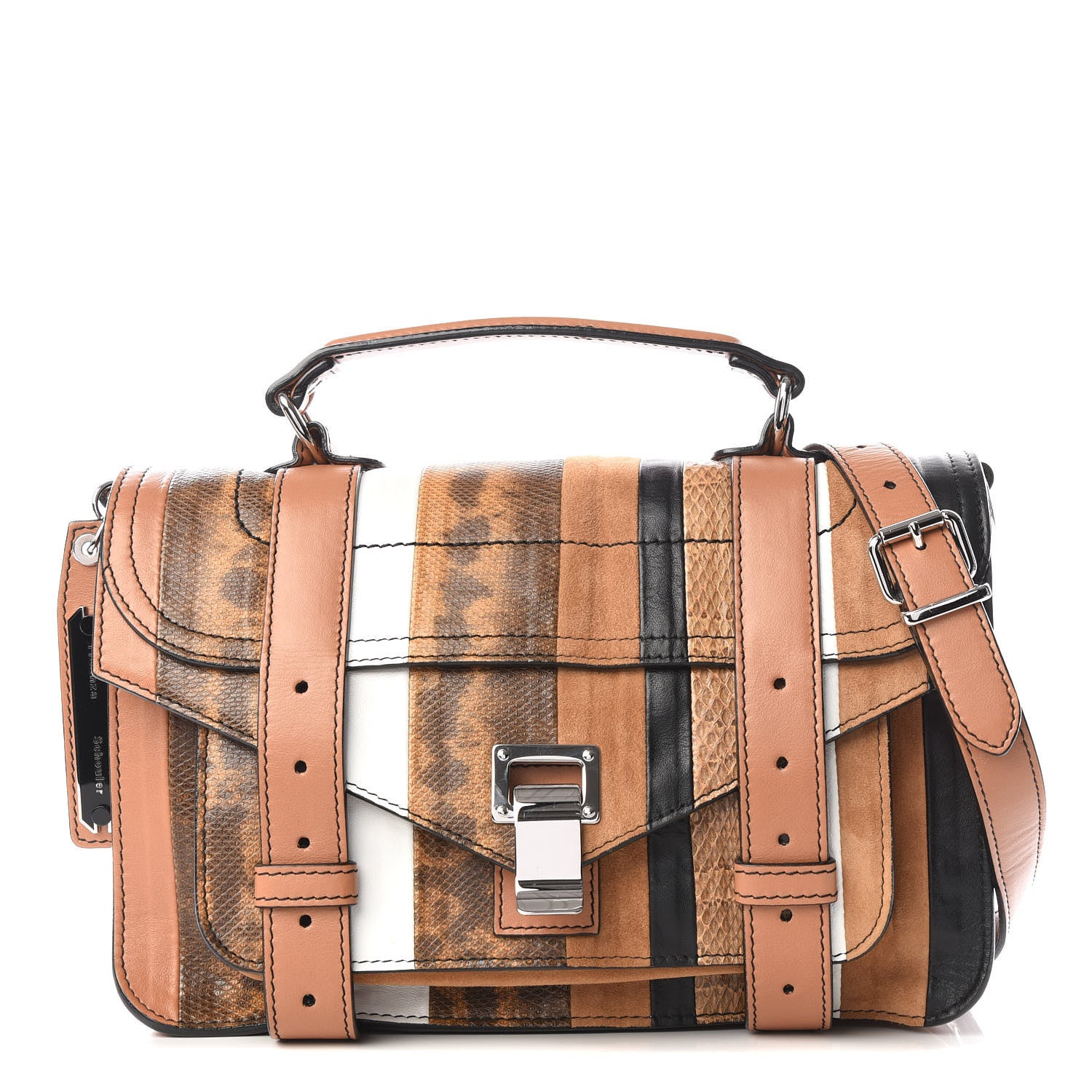 Proenza Schouler Lambskin Lizard Snakeskin Suede Tiny PS1 Exotic Stripe Mix Satchel Dune 1 of 10