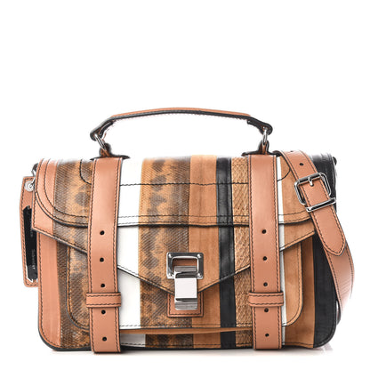 Proenza Schouler Lambskin Lizard Snakeskin Suede Tiny PS1 Exotic Stripe Mix Satchel Dune 1 of 10