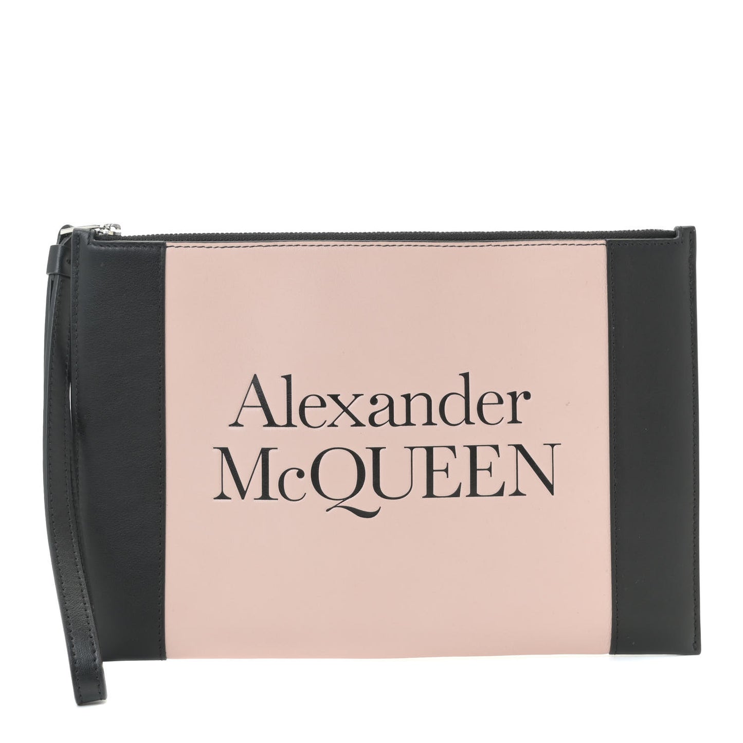 Calfskin Zipped Logo Wristlet Pink Black