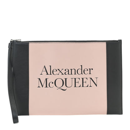 Alexander McQueen Calfskin Zipped Logo Wristlet Pink Black 1 of 12