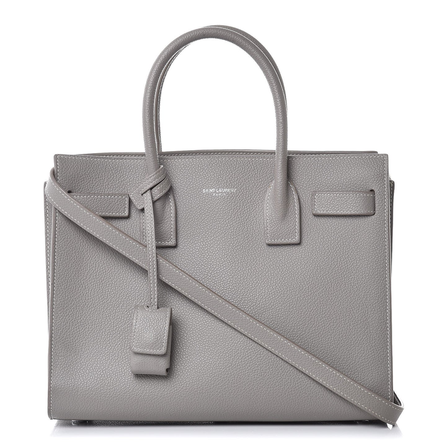 Grained Calfskin Topstich Baby Sac De Jour Grey