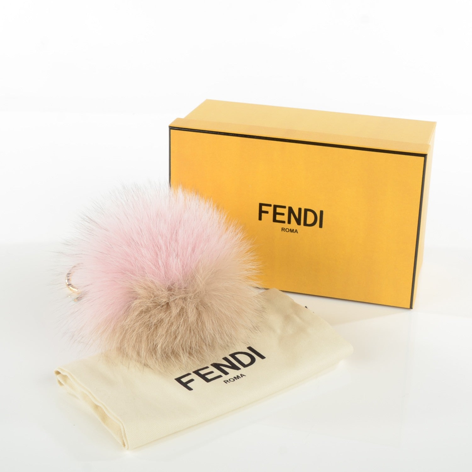 Fendi Fox Fur Vitello Elite Bi-Color Pom Pom Bag Charm Rosa Cammello Cipria 6 of 6
