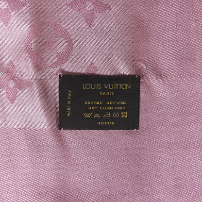 Louis Vuitton Silk Wool Monogram Denim Shawl Pink 3 of 3
