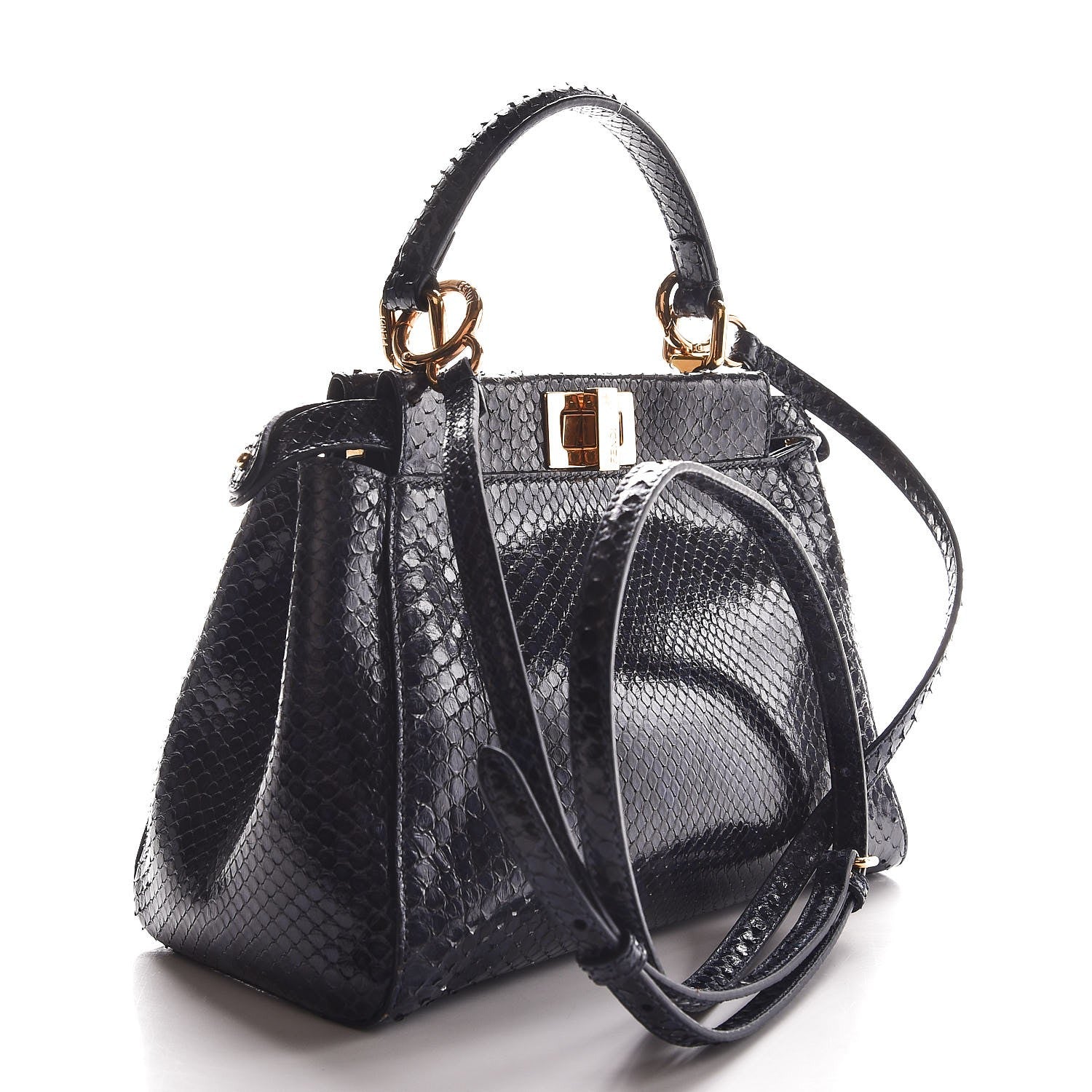 Fendi Python Shiny Nappa Mini Peekaboo Iconic Satchel Blue Jeans 4 of 9