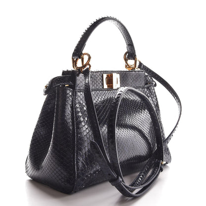 Fendi Python Shiny Nappa Mini Peekaboo Iconic Satchel Blue Jeans 4 of 9