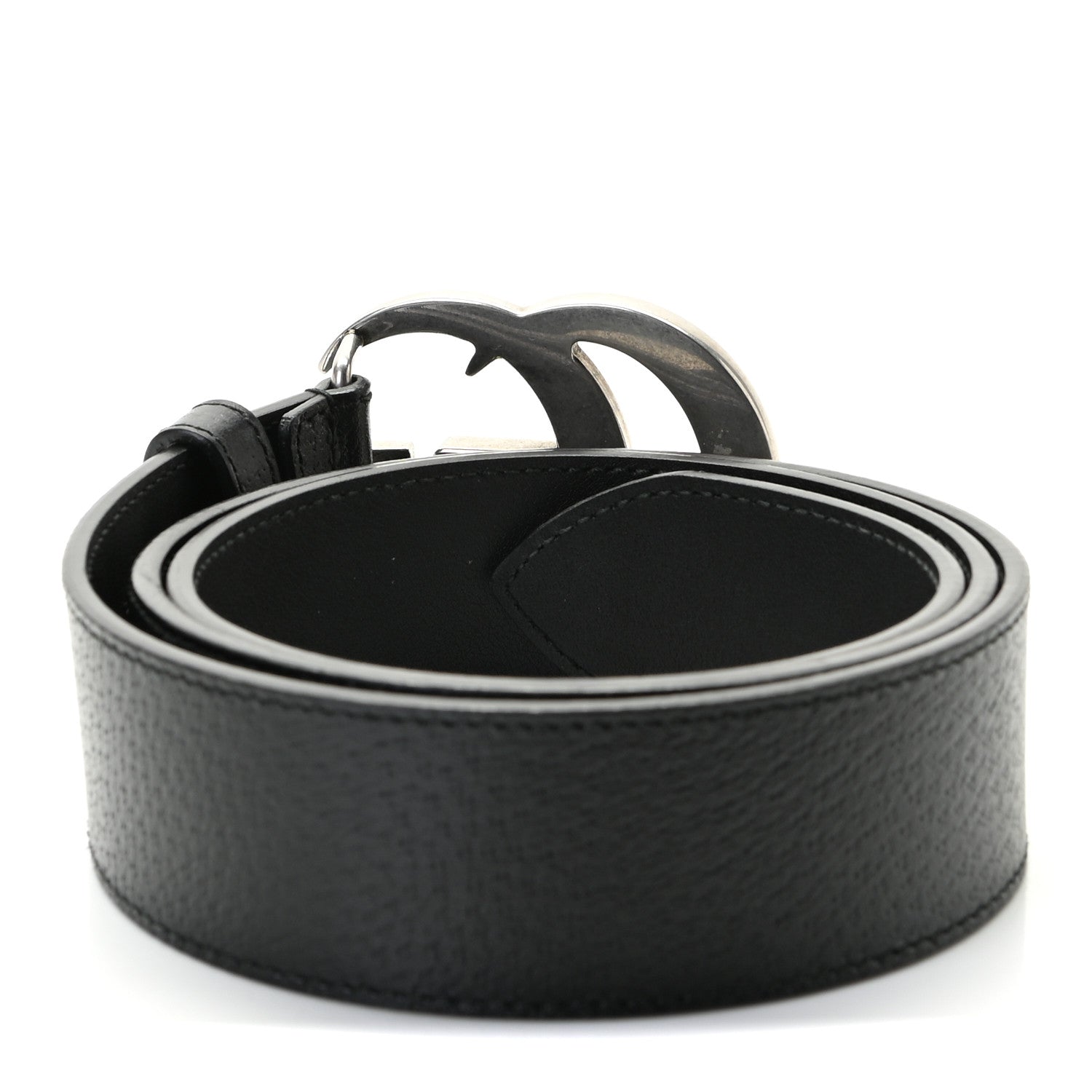 Gucci Textured Dollar Calfskin Nickel Double G 40mm Belt 90 36 Black 2 of 4