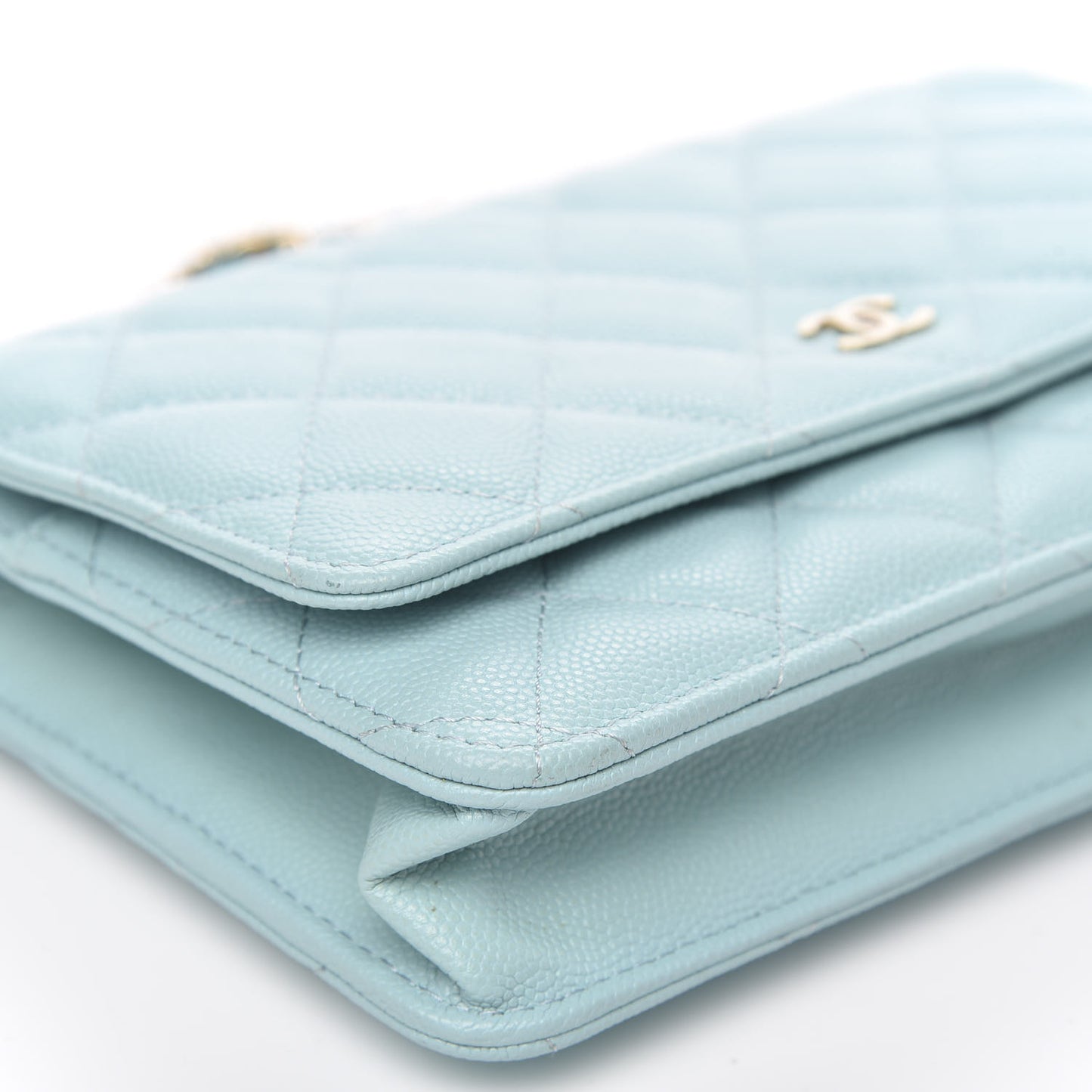 Caviar Quilted Wallet On Chain WOC Light Blue