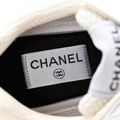 Chanel Fabric Laminated Calfskin Stretch CC Sneakers 40.5 White Silver 7 of 9