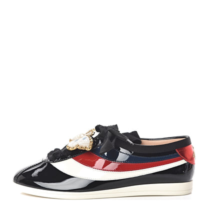 Gucci Patent Calfskin Crystal Womens Web Falacer Sneakers 36.5 Black 1 of 11
