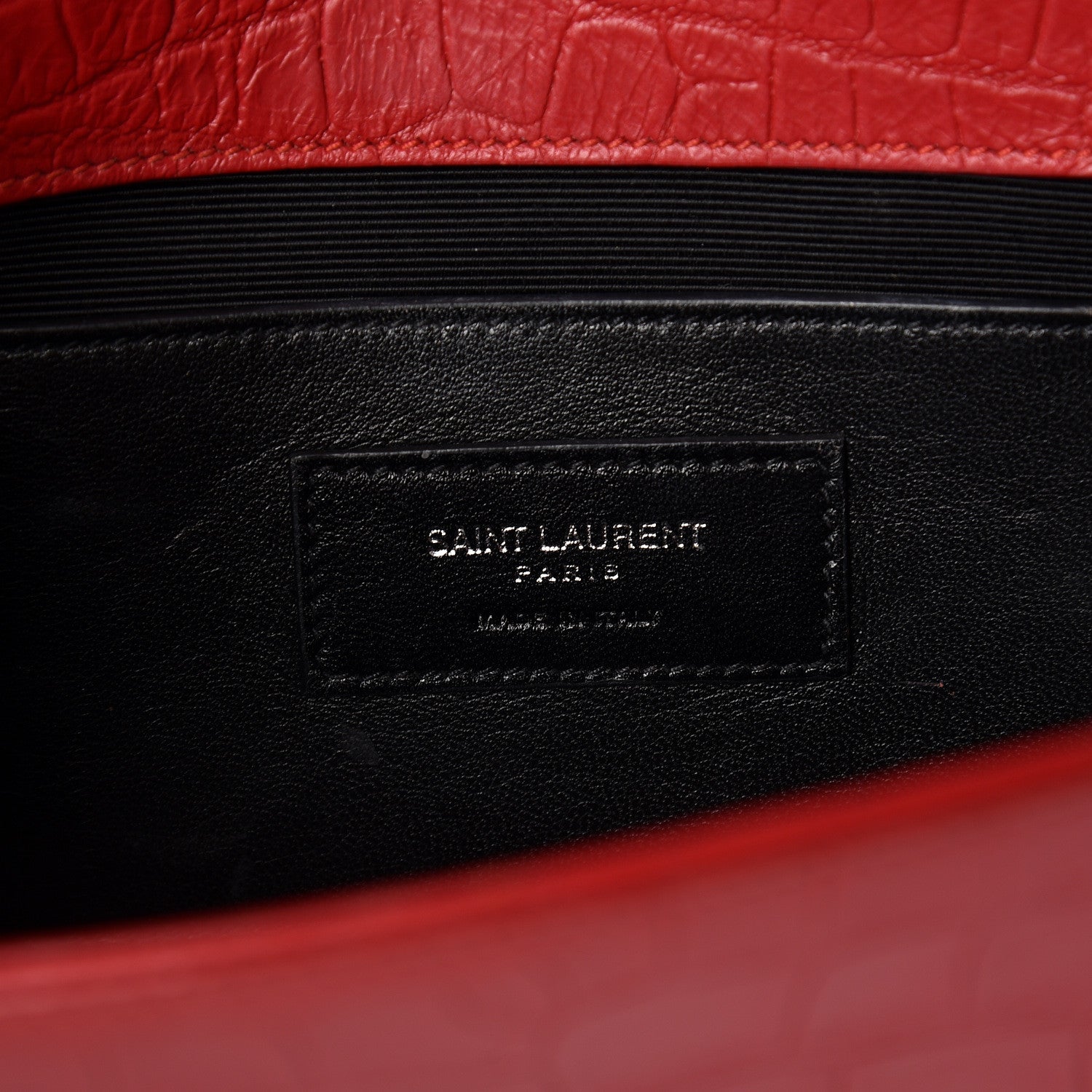 Saint Laurent Calfskin Crocodile Embossed Classic Kate Monogram Clutch Red 7 of 7