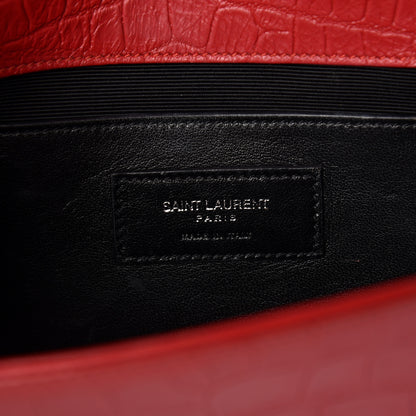 Saint Laurent Calfskin Crocodile Embossed Classic Kate Monogram Clutch Red 7 of 7
