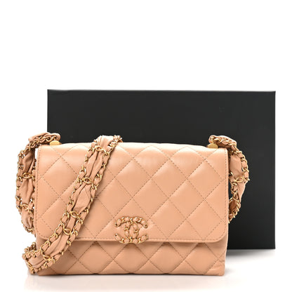 Chanel Crumpled Calfskin Quilted Braided CC Flap Beige 12 of 12