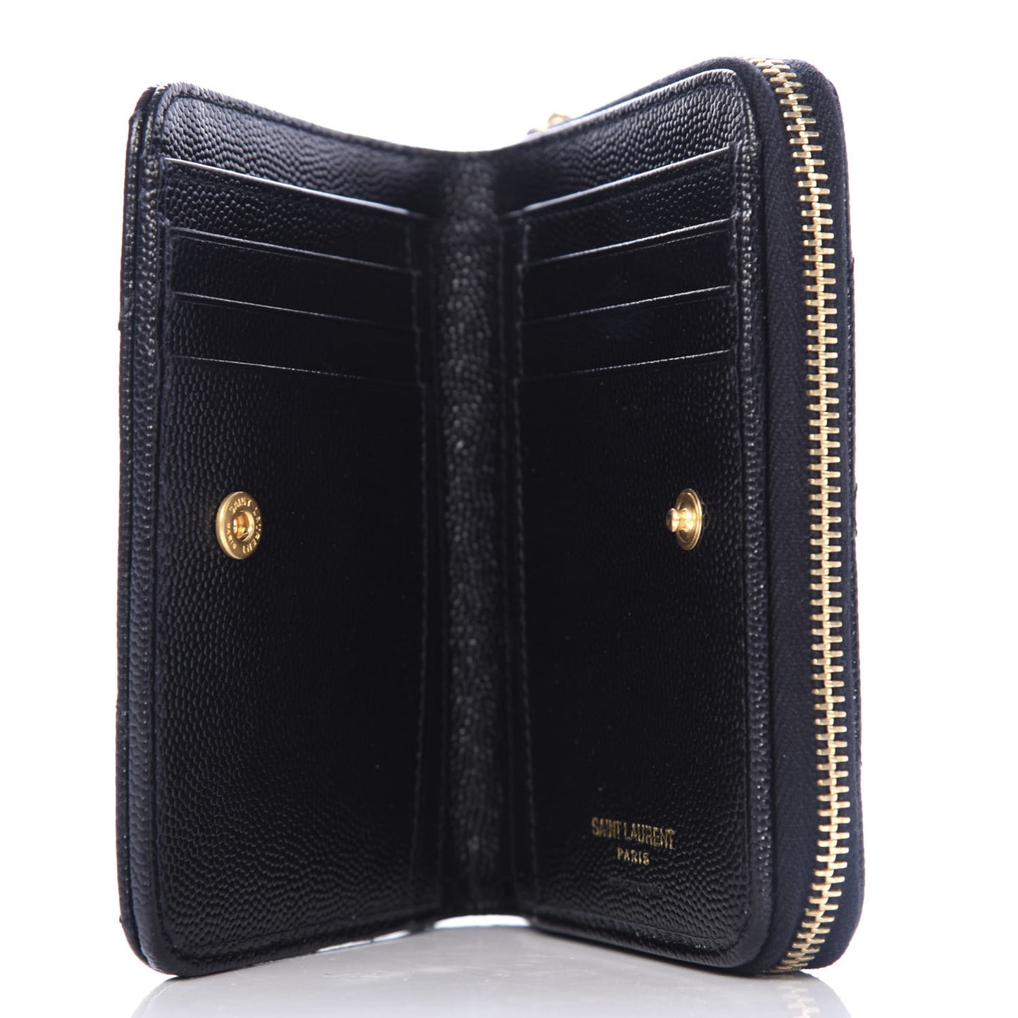 Grain De Poudre Matelasse Chevron Monogram Compact Zip Around Wallet Black