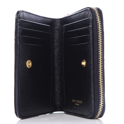 Saint Laurent Grain De Poudre Matelasse Chevron Monogram Compact Zip Around Wallet Black 5 of 8