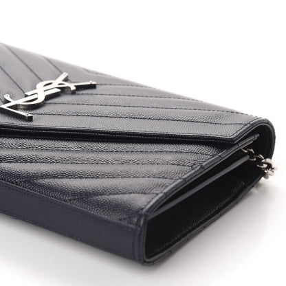 Saint Laurent Grain De Poudre Matelasse Chevron Monogram Chain Wallet Deep Marine 7 of 11