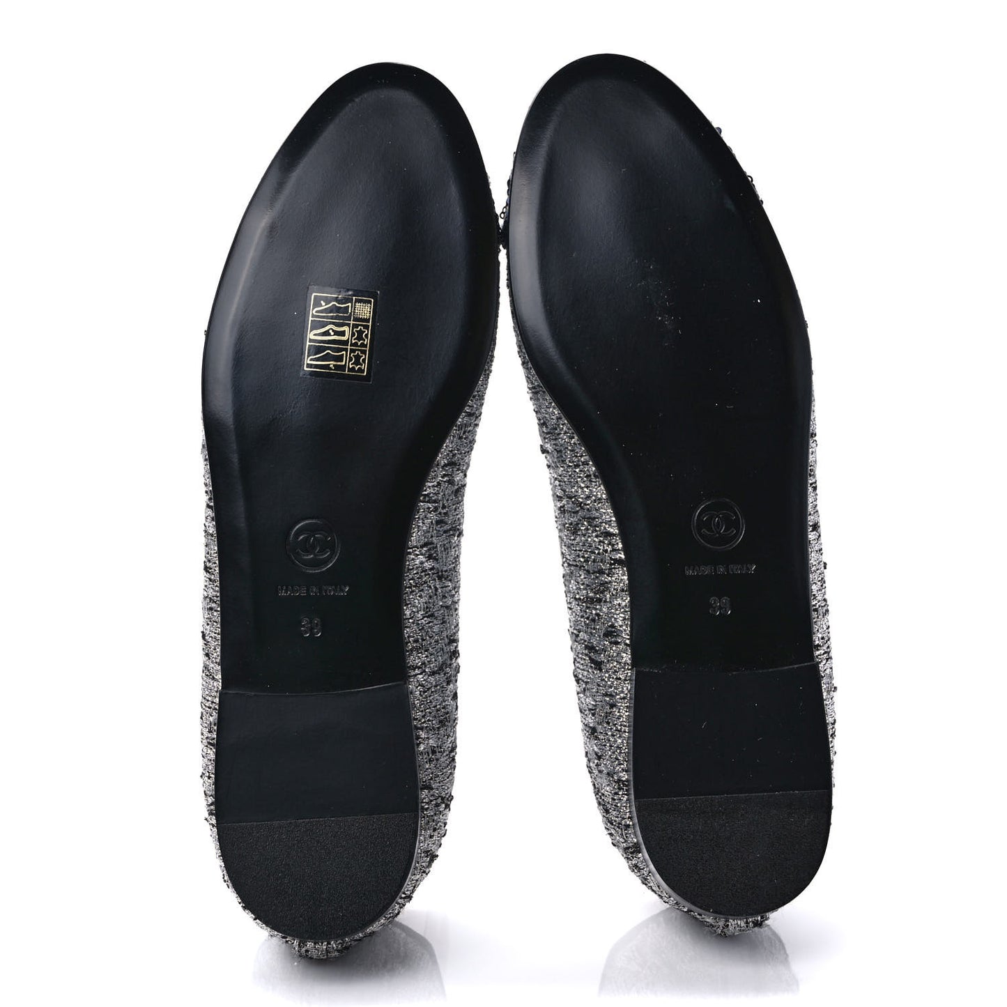 Tweed Sequin Cap Toe Ballerina Flats 39 Black Blue