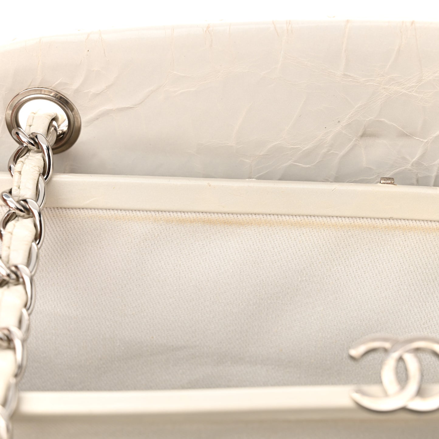 Glazed Calfskin Quilted Medium Just Mademoiselle Bowling Bag White
