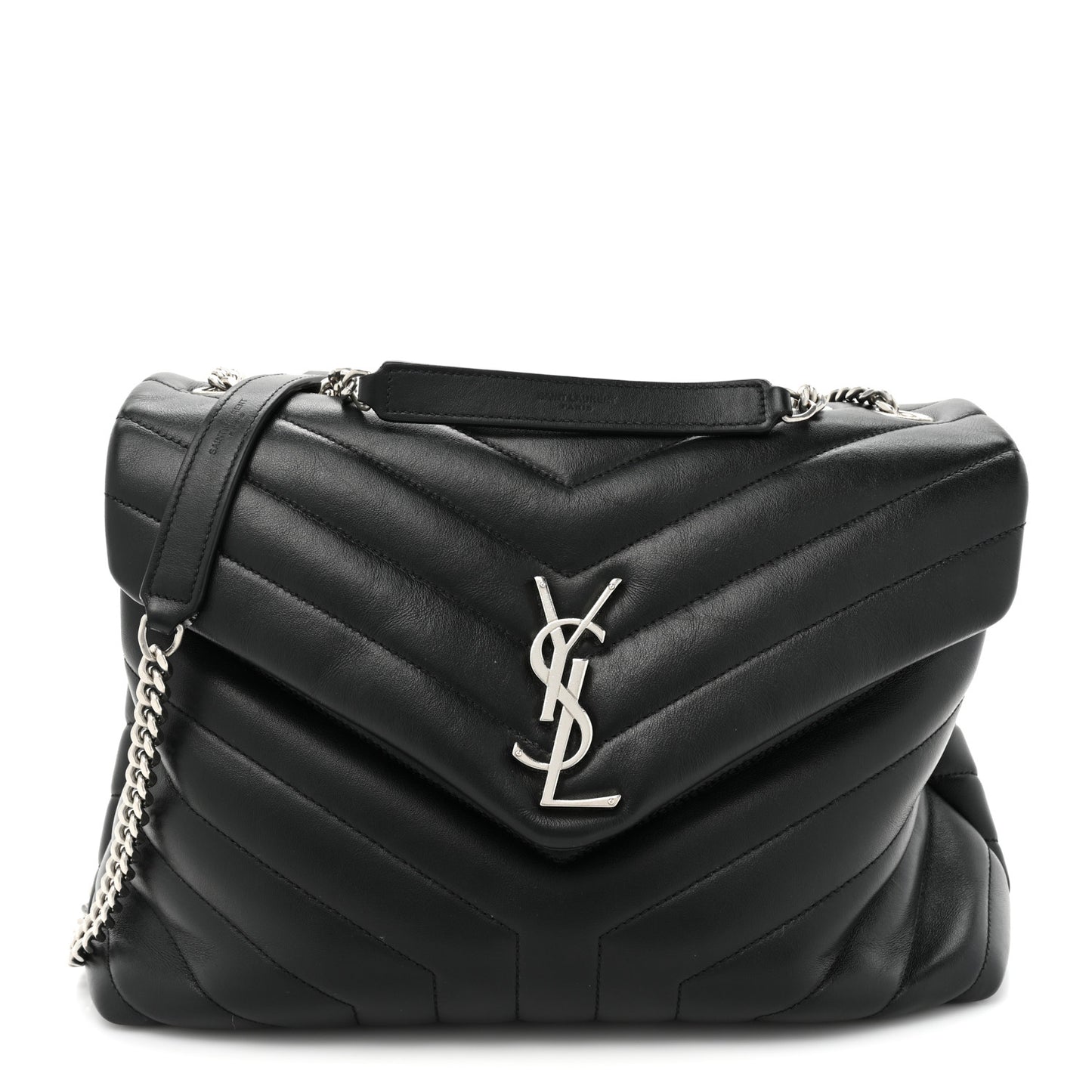 Calfskin Y Quilted Monogram Medium Loulou Chain Satchel Black